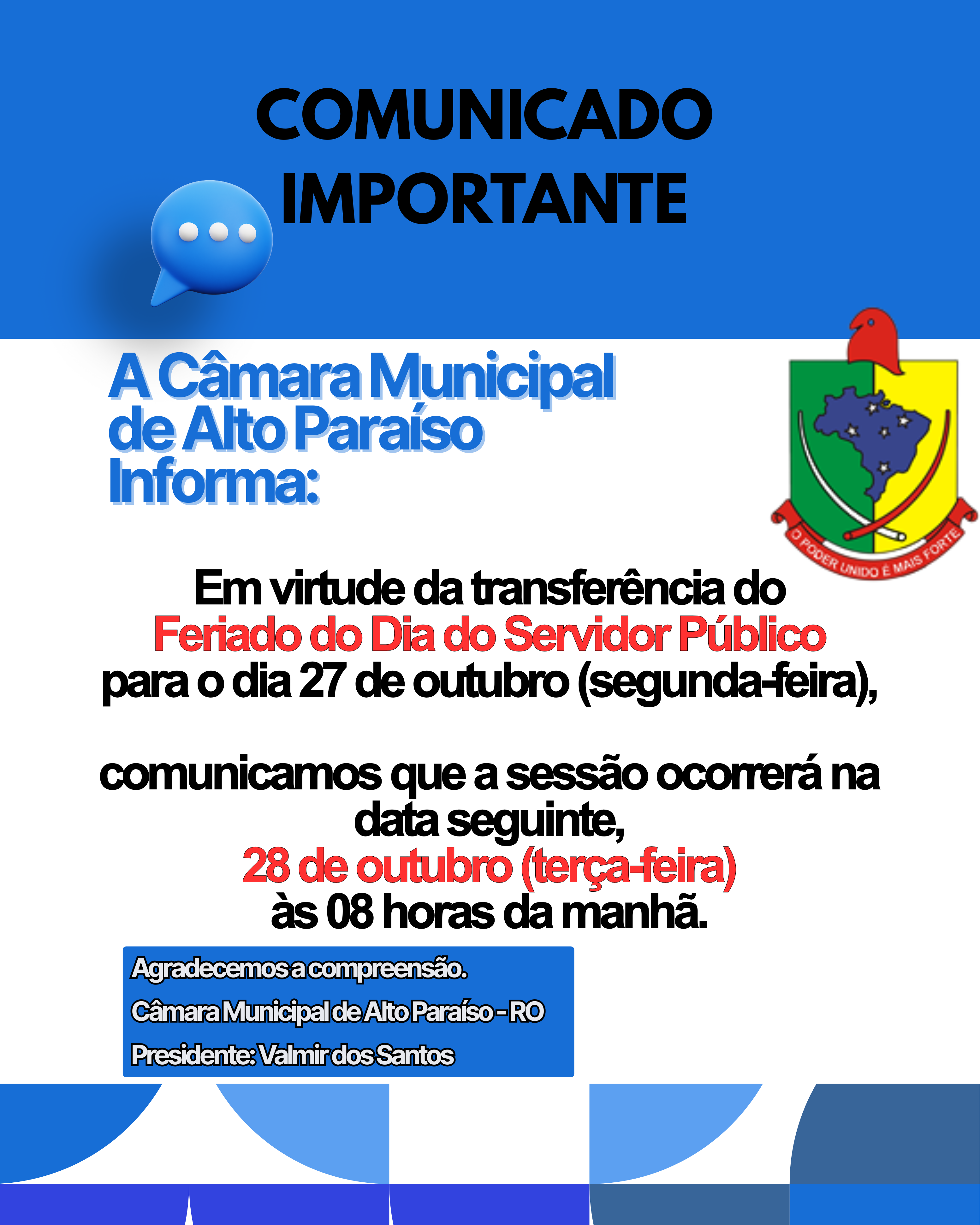 Alteração da data da 32ª Sessão Ordinária de 2025